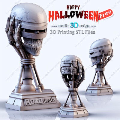 ROBODEATH, HALLOWEEN, BUST, 70-200mm, FAN ART, 3D-DRUCK, STATUE, ABE3D, MFW