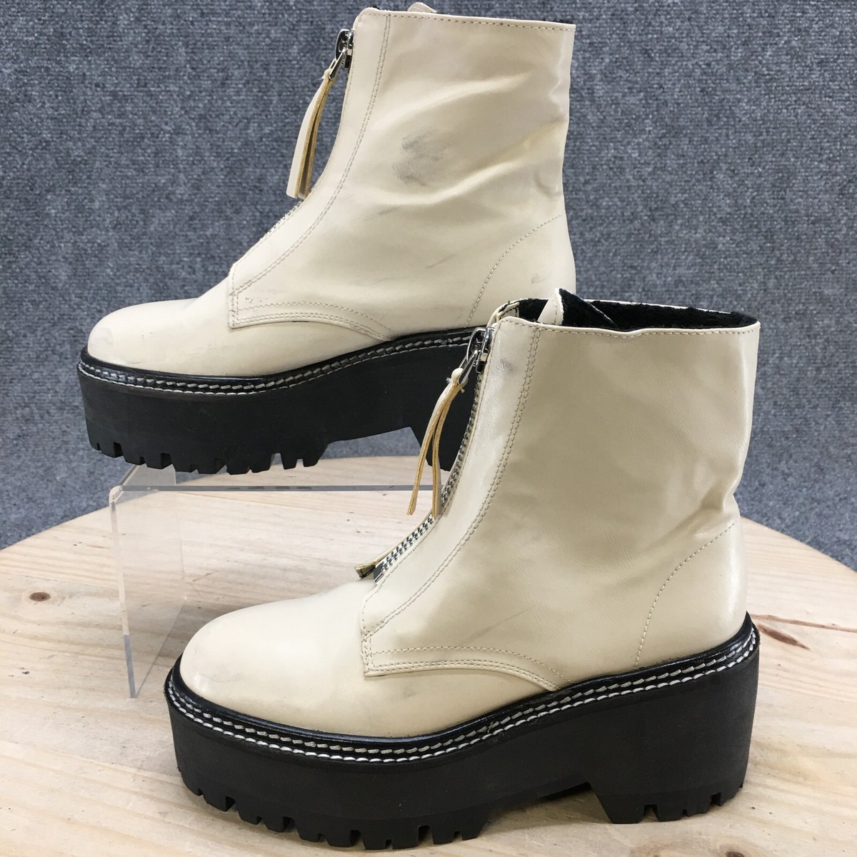 H&m White Zip Front Boots H&M Boots Womens 36 Chunky Platform