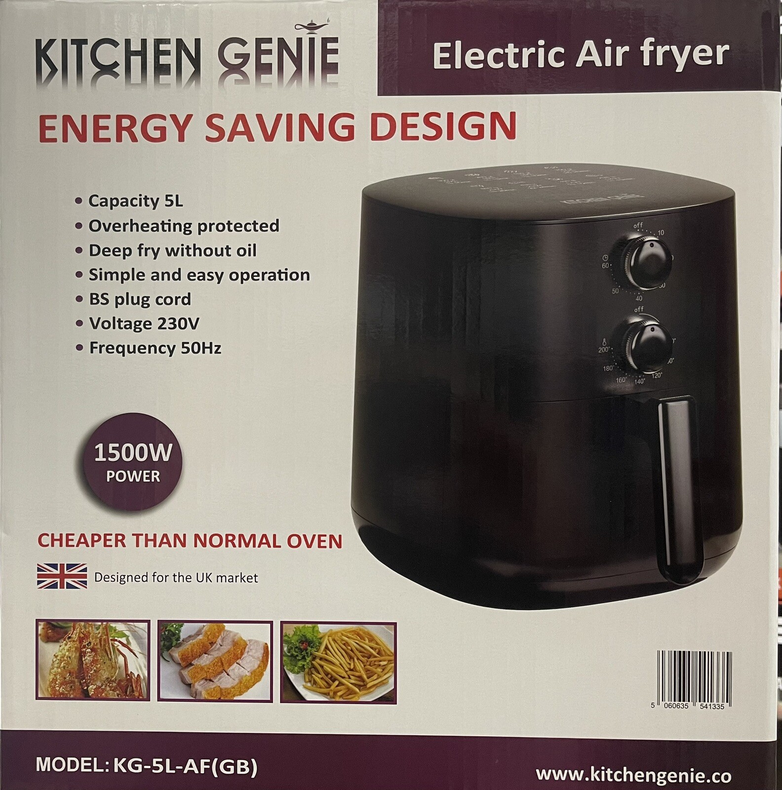 KITCHEN GENIE 5L 1500W Manual AirFryer Healthy LowOil Cooking Brand New 5056032925489 eBay