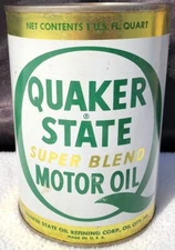 Vintage 1960's Quaker State Super Blend Oil 1 Quart - EMPTY