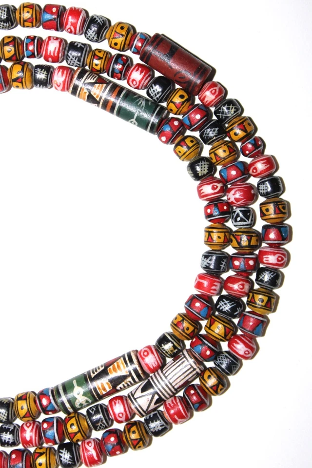 Ceramic Bead Necklace Peru Handmade Painted Clay Beads Vintage - Image 4 of 4