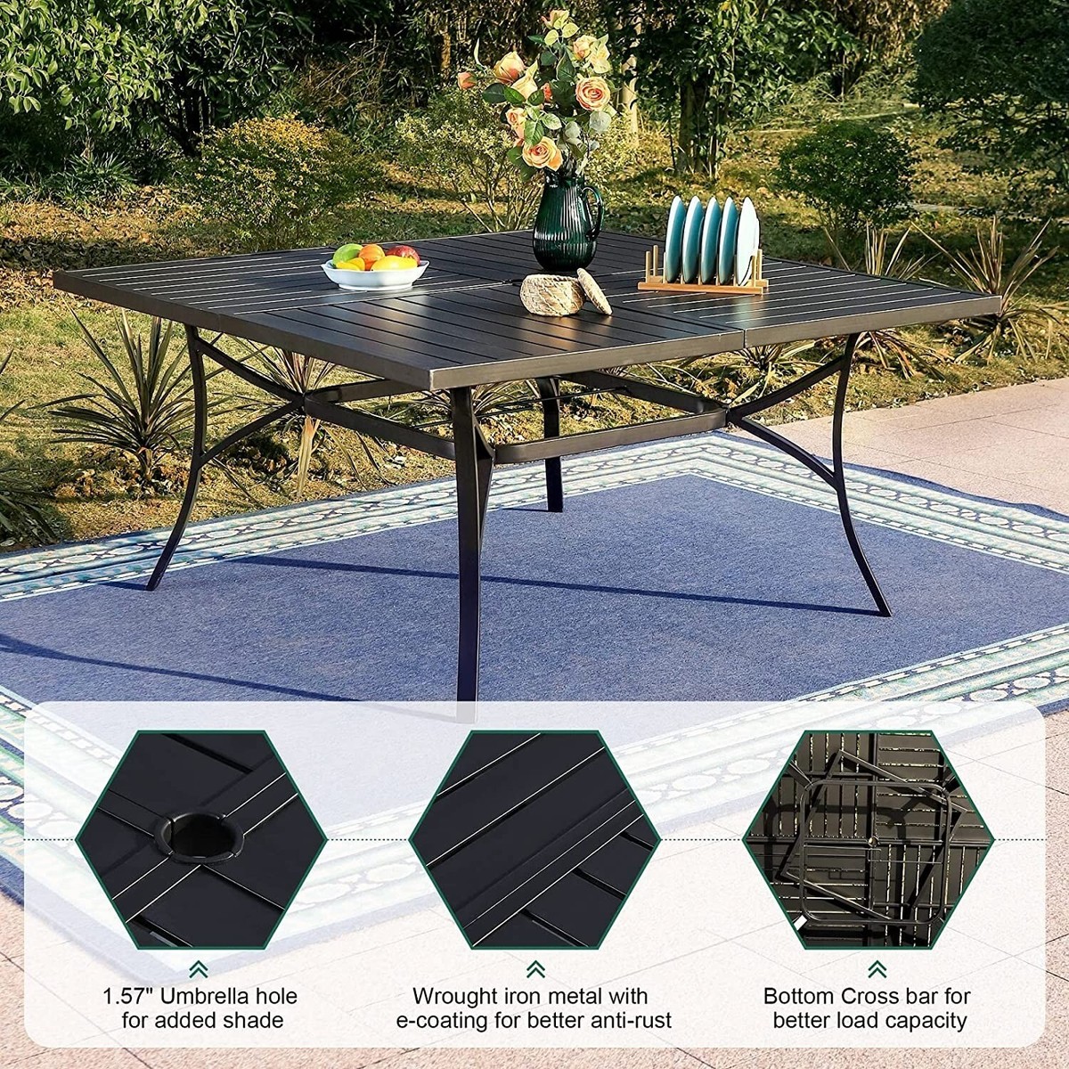 60''x60'' Outdoor Dining Table Square Metal Patio Table with