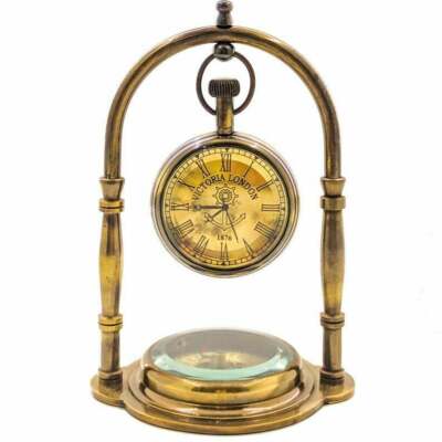 Antique Brass Desk Clock Base Compass Vintage Style Desktop Decorative