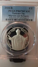 2010-R Migrants and Refugees VATICAN CITY Benedictus  Silver 5 EURO PCGS PR-67