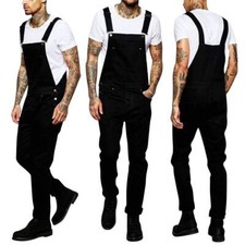Men's Denim Casual Loose Overalls Jeans Dungarees Bib Pants Jumpsuit Trousers