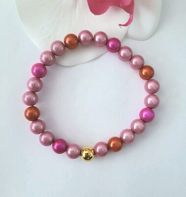 Sylvie's 3 D Magic Perlen Armband 18 cm, 8 mm Perlen Rosa Pink Orange/Nr. 0630