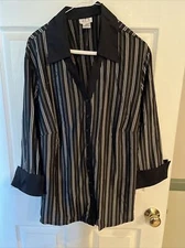 JPR SEPARATES / 2X / black and white stripe / cuffed long sleeves / Stretch