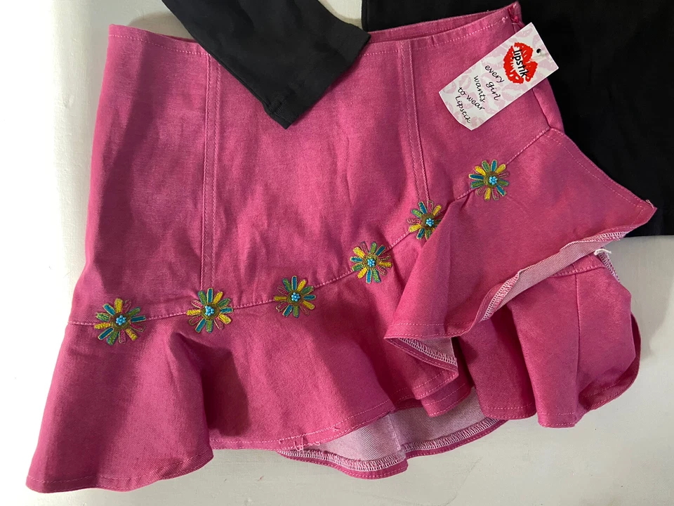 NUEVO CON ETIQUETAS LIPSTIK Niñas 12 Rosa Volantes Falda Boutique y Negro Bordado Top Paquete Foto 2 de 4
