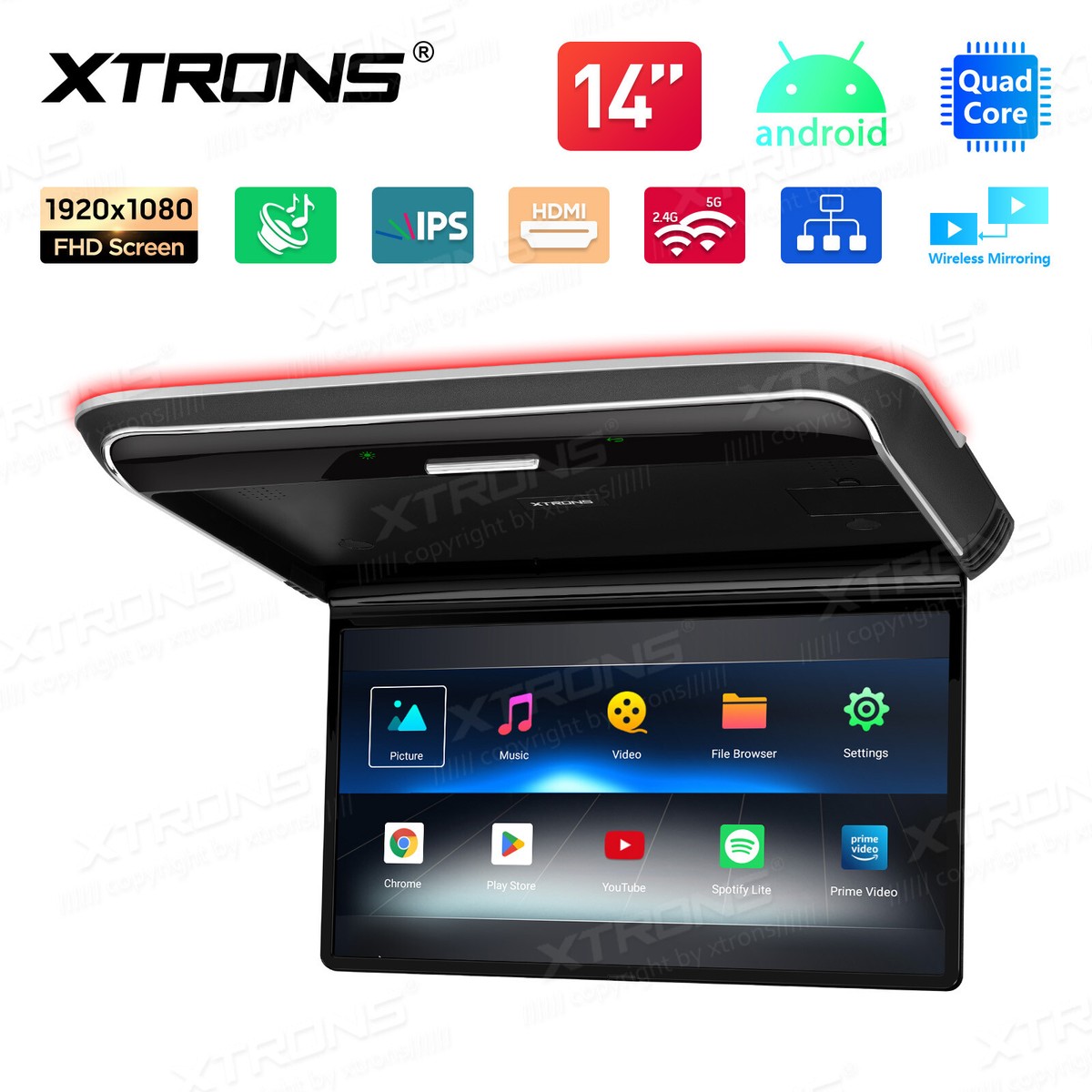 Smart Screen Player カーナビモニター Android IPS Screen Car Roof Monitor Flip Down Overhead TV Stereo