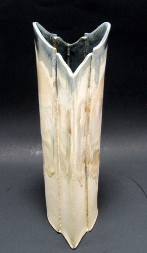 Vaso Hoffman Studio Art Pottery 10,75", smalto a strati firmato, beige/schiuma di mare - Foto 2 di 4