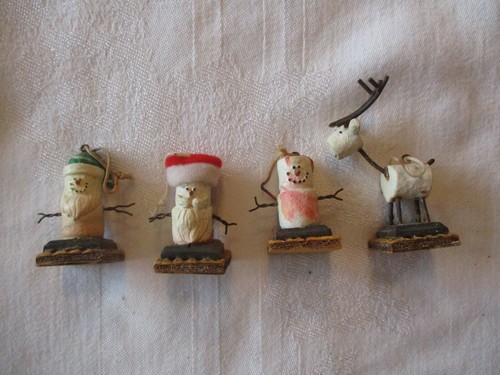 Set of 4 Vintage Miniature Poly Clay Figurines Christmas Ornaments - Picture 2 of 8