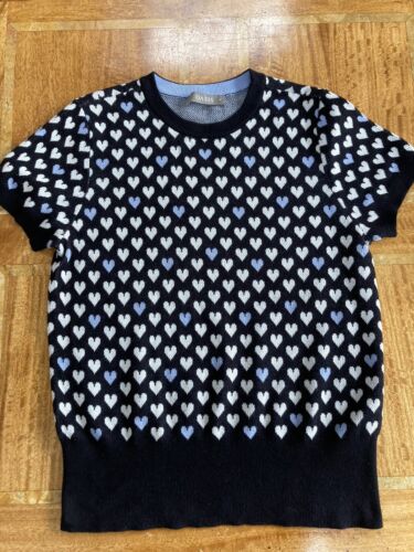 Oasis Black & Blue Heart Knit Top Medium - Picture 2 of 4