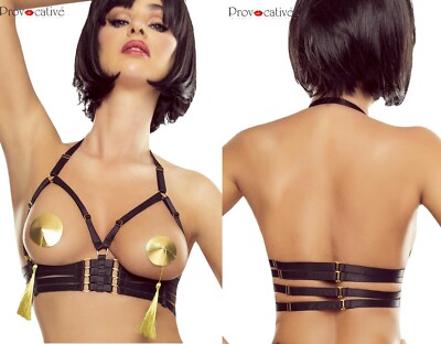 PROVOCATIVE OUVERT HARNESS BRA bh bustier clubwear schwarz bralette bänder