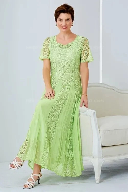 Elegante Vestido de Boda Madre de la Novia Hasta el Té Encaje Cuello Redondo Foto 2 de 4