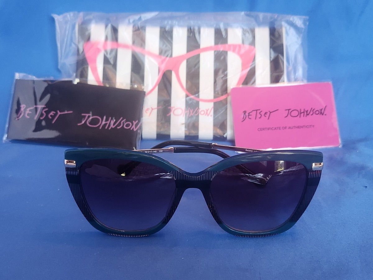 New Betsy Johnson Sunglasses Main Event Green Plastic 54-17 