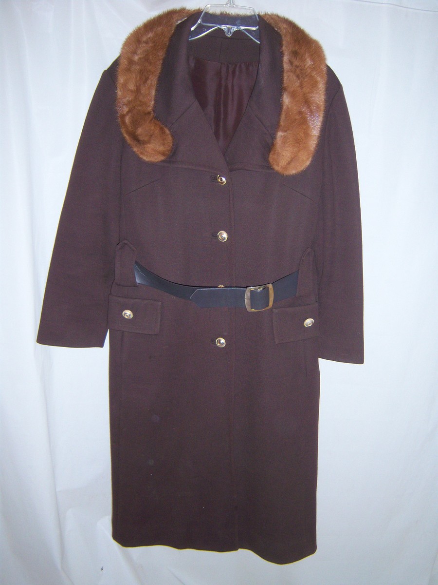 ジャケット・アウター SOFT MACHINE VANGUARD COAT L Vintage Winkelman's Fuax Fur Collared Leather Belted Women's