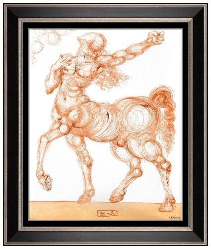 Salvador Dali Centaur Glazed Ceramic Signed Surreal Authentic Modern Framed Art