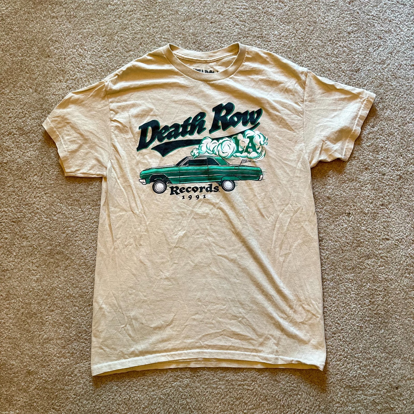 FILA T Shirt Uomo Death Row Records Beige Logo Spell Out M Crew Cotone Anni 90 Rap LBC