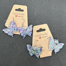 2 Beautiful Pairs of Butterfly Earrings - Multicolor