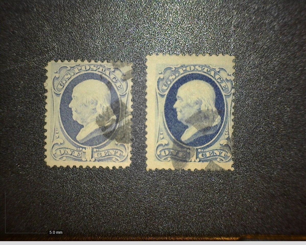 Two - US Sc #182 - 1879 1c Franklin - One is Blue, One is Dark  display picture 1