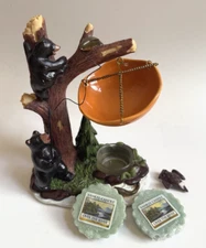 Yankee Candle Wax Melter Holder Burner Bears on a Tree Fishing, with 2 Wax Melt