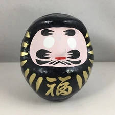 Japanese 3.5"H Black Daruma Doll Good Luck Fortune Safety NO EVIL Made in Japan