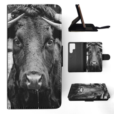 FLIP CASE FOR SAMSUNG GALAXY|COW BULL FARM ANIMAL CATTLE #16