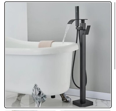 Freestanding Bathroom Bathtub Faucet Floor Mount Tub Filler Mixer System Black