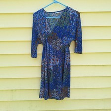 5th Love Women L Tropical Resortwear Vacation Boho Dress Peacock Paisley Festive