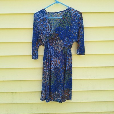 5th Love Women L Tropical Resortwear Vacation Boho Dress Peacock Paisley Festive