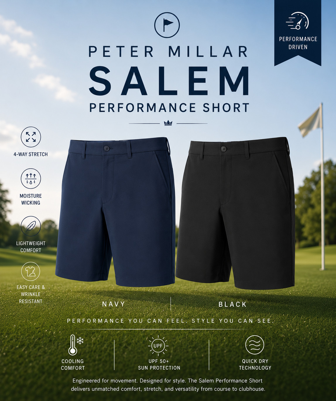 Peter Millar Crown Sport Performance Shorts Salem Mens Golf NEW NWT!
