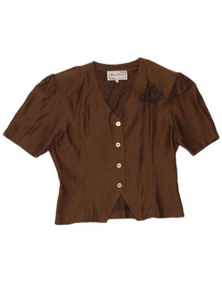 Mary Anne kurzärmliger Damen-Cardigan Oberteil UK 10 Small braun Leinen CW13