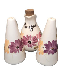 vintage Babbacombe pottery floral cruet set salt pepper vinegar studio pottery