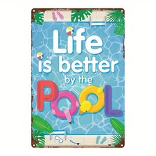 Metal Pool Party Sign Aluminum 8x12 Funny Decorative Indoor Outdoor