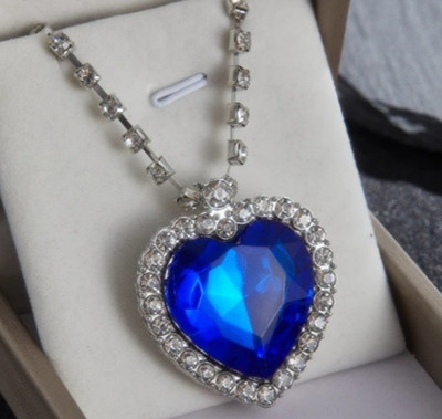 Zara Silber Halskette Kette groß Kristall Saphir blau Farbe Herz des Meeres