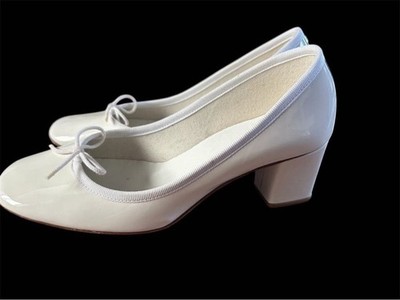 Repetto Camille White Patent Leather Square Toe Ballerina Heels