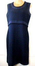 ST JOHN WOMENS SZ 6 NAVY SHEATH DRESS GORGEOUS EYELASH TRIM LIGHT KNIT CLASSIC