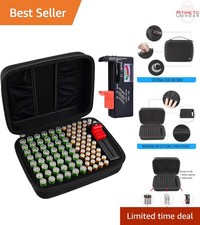 Battery Organizer Case Storage for 96 AA AAA Batteries with Tester Black