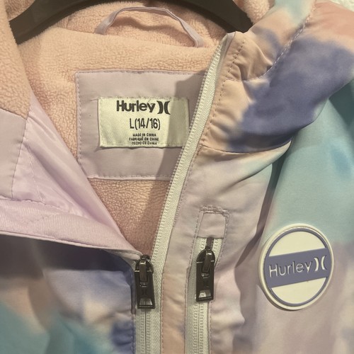 HURLEY YOUTH GIRLS SNOW JACKET L 14/16 Tie Dye Pink/Blue Puffer Fleece Lined - Picture 12 of 18