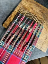 Set 8  Vintage Fondue Forks Wood Handles 2 Prong Stainless 9.75" Japan Wide Flat