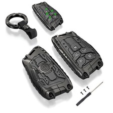 Car Key Fob Cover Case Protector with Keychain, Zinc Alloy Black  5 Buttons