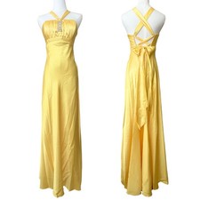 Gunne Sax Yellow Satin Evening Gown 9 Jessica McClintock Y2K Long Formal Dress