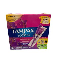 Tampax Radiant Tampons 38 Duo 2.7X 3/4/ 38ct, Pink and Blue