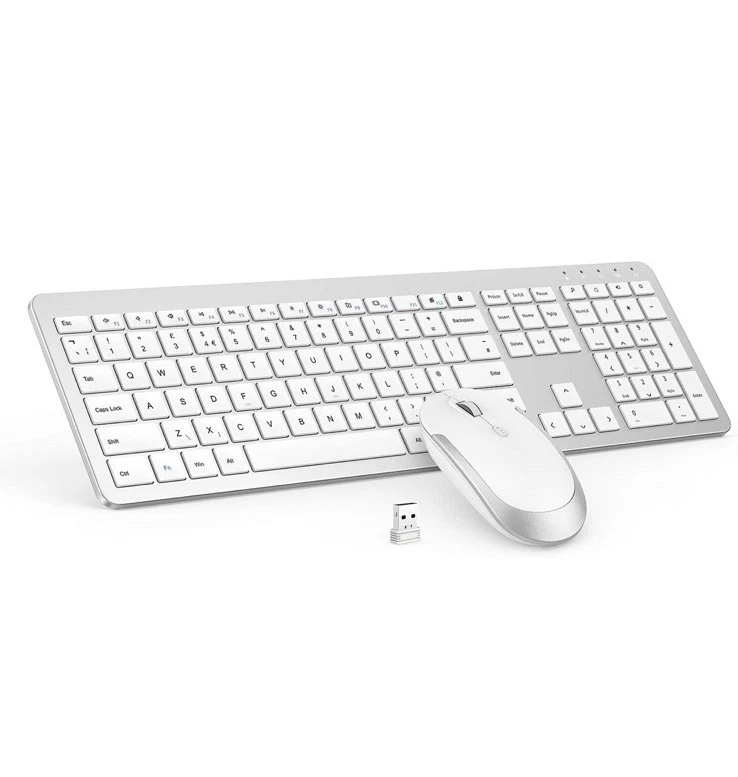 Wireless Keyboard Mouse Set Seenda UK QWERTY USB Slim White Silver Windows PC - Image 2 of 4