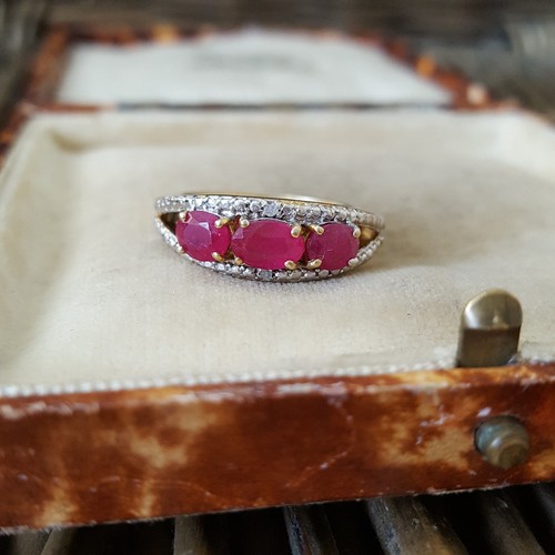 925 Sterling Silver Ring, Natural Ruby And Diamond Ring, Size N US 6.75, Gold - Picture 7 of 9