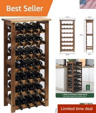 Vertical Wine Storage Rack: 28 Bottles in Natural Acacia Finish - Easy Setup