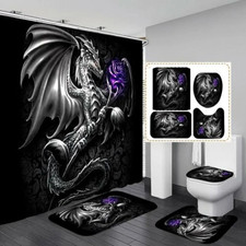 Gothic Dragon Purple Rose Shower Curtain Bath Mat Toilet Seat Lid Cover Rug