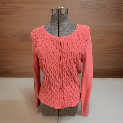 Oscar De La Renta Sweater Pink Textured Beaded Front Cardigan Size Small NEW
