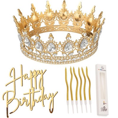 Highergo 8 Pcs Queen Crown Cake Topper Gold Rhinestone Crystal Tiara Birthday
