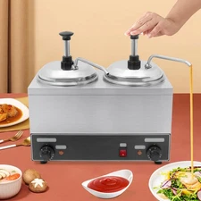 110v Electric Sauce Warmer Cheese Sauce Pump Dispenser 2.1Qt * 2 Jam Warmer 700w